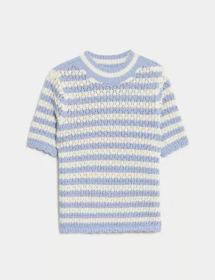Cotton Rich Textured Striped Knitted Top