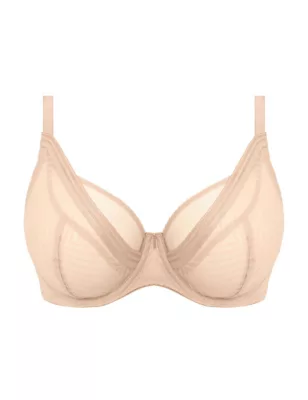 Tailored Geometric Mesh Lace Wired Plunge Bra D-H