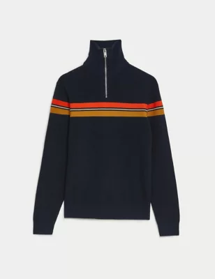 Striped Funnel Neck Half Zip Jumper
