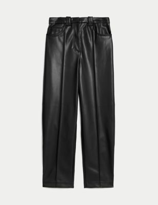 Leather Look Straight Leg Cropped Trousers