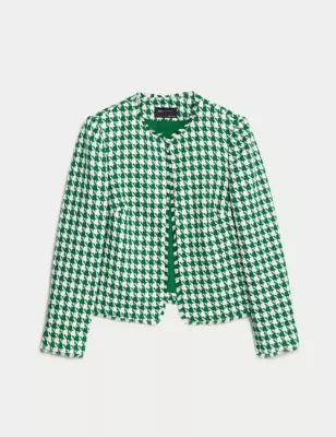 Tweed Collarless Relaxed Short Jacket