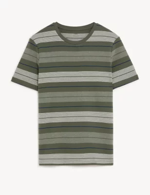 Pure Cotton Double Knit Striped T-Shirt