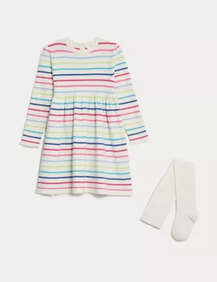 Rainbow Striped Dress With Tights (2-8 Yrs)