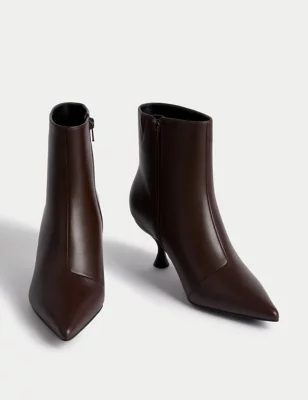 Wide Fit Leather Kitten Heel Ankle Boots