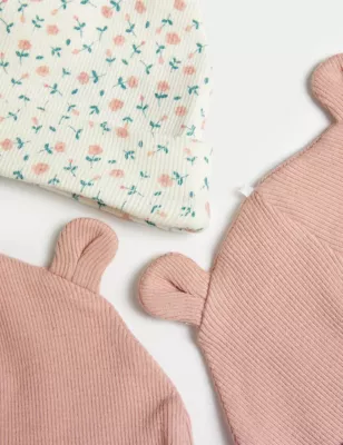 3pk Cotton Rich Ear Hats (0-1 Yrs)