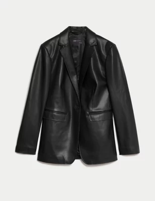 Faux Leather Tailored Single Breasted Blazer