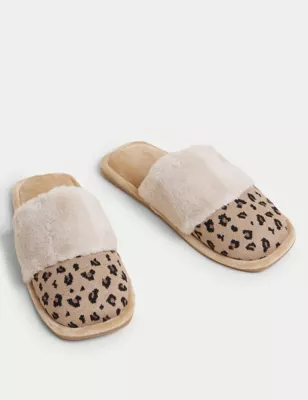 Faux Fur Cuff Mule Slippers