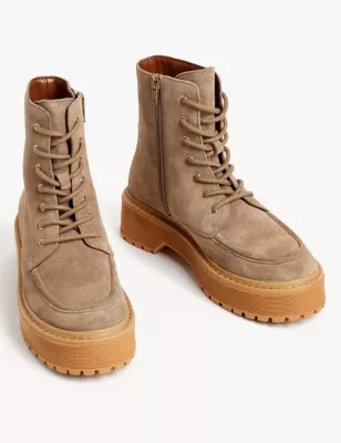 Suede Chunky Lace Up Platform Boots