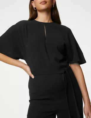 Crepe Belted Short Sleeve Jumpsuit