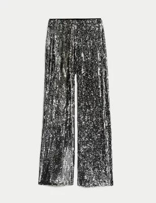 Sequin Elasticated Waist Wide Leg Trousers