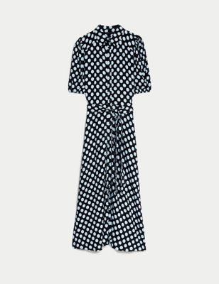 Printed Tie Waist Midi Shirt Dress