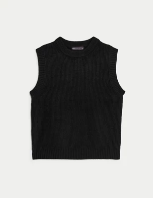 Ribbed Crew Neck Knitted Vest