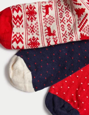 3pk Cotton Rich Fairisle Ankle High Socks