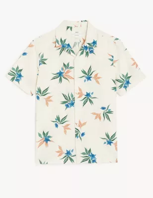 Linen Rich Floral Cuban Collar Shirt