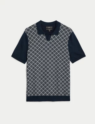 Cotton Rich Geometric Knitted Polo Shirt