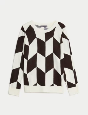 Supersoft Geometric Crew Neck Jumper