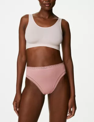 4pk Modal & Lace High Waisted High Leg Knickers