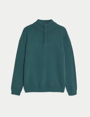 Pure Cotton Zip Knitted Jumper (6-16 Yrs)