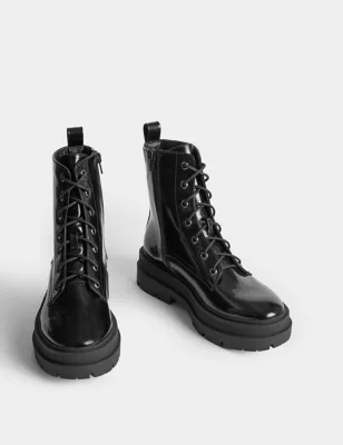 Chunky Lace Up Flatform Ankle Boots