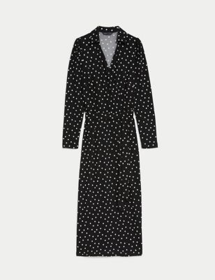 Jersey Printed Belted Midi Wrap Dress