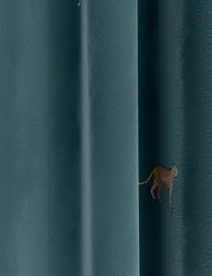 Velvet Embroidered Leopard Thermal Eyelet Curtains