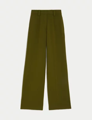 Crepe Tab Detail Wide Leg Trousers