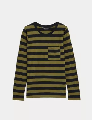 Pure Cotton Striped Crew Neck Top