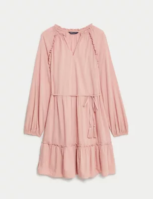 Cotton Rich Frill Detail Mini Tiered Dress