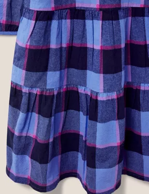 Pure Cotton Checked Tiered Dress (3-10 Yrs)