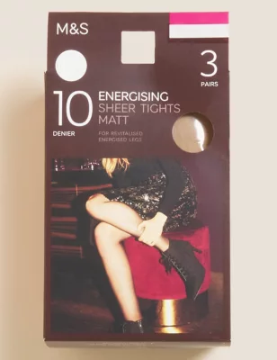 3pk 10 Denier Energising Sheer Tights