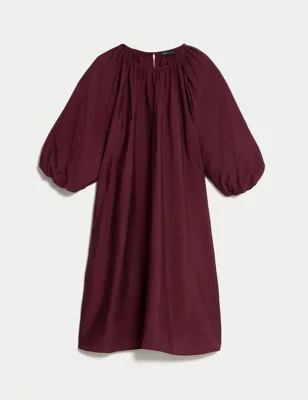 Puff Sleeve Knee Length Shift Dress