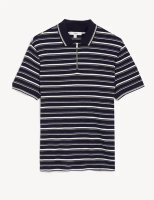 Pure Cotton Striped Half Zip Polo Shirt