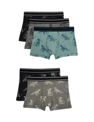 5pk Cotton With Stretch Dinosaur Trunks (5-12 Yrs)