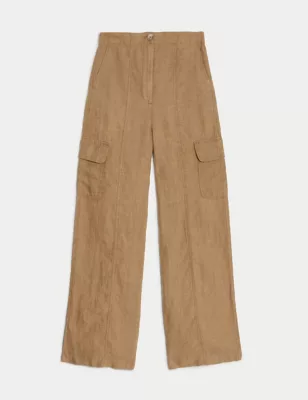 Pure Linen Utility Wide Leg Trousers