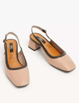 Leather Block Heel Slingback Shoes
