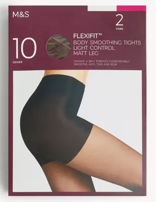 2pk Flexifit&trade; 10 Denier Light Control Sheer Tights