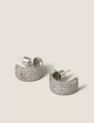 Platinum Cz Wide Hoop Earrings