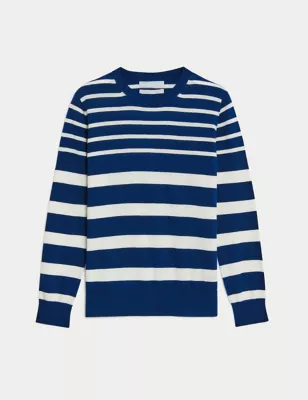 Pure Merino Wool Striped Crew Neck Jumper