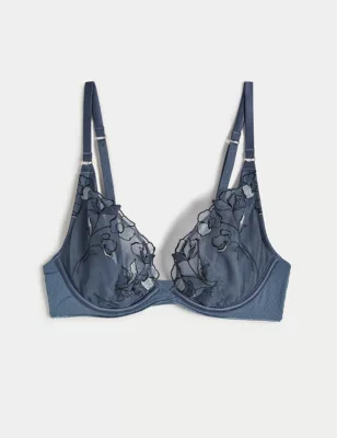 Iris Embroidery Wired Plunge Bra A-E