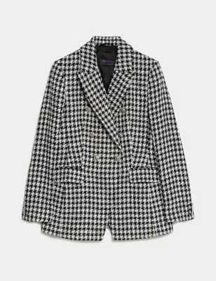 Tweed Dogtooth Double Breasted Blazer