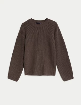 Cotton Rich Ribbed Jumper With Wool
