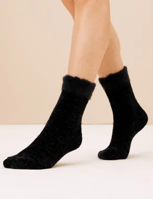 2pk Recycled Velvet Cosy Socks
