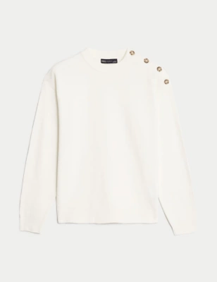 Soft Touch Crew Neck Button Detail Jumper