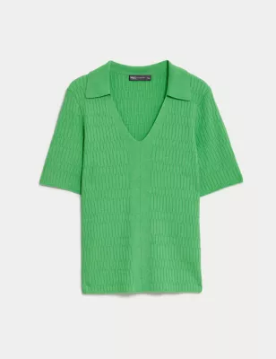 Textured Collared Knitted Top