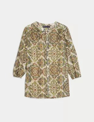 Printed Crew Neck Blouse