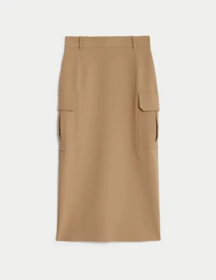 Split Back Midi Utility Cargo Skirt