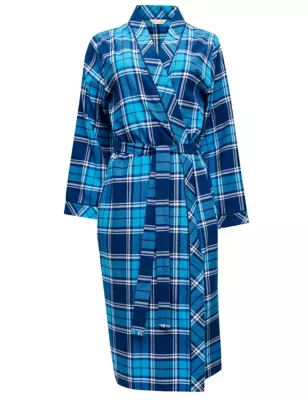Pure Cotton Checked Long Dressing Gown
