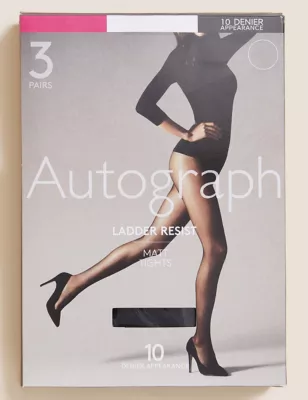 3pk 10 Denier Ladder Resist Matt Tights