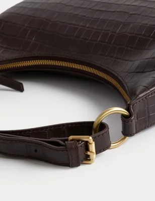 Leather Croc Effect Shoulder Bag