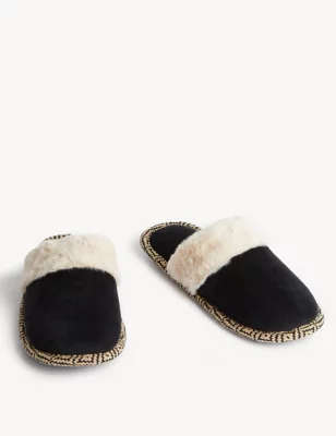 Faux Fur Lined Mule Slippers